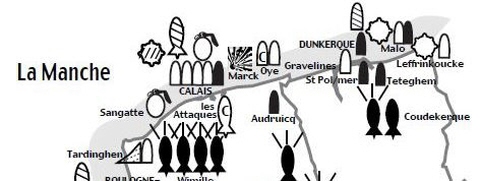 cartographie des engins de guerre retrouvés sur Malo et Dunkerque, source Robin des Bois cartographie Malo-DK